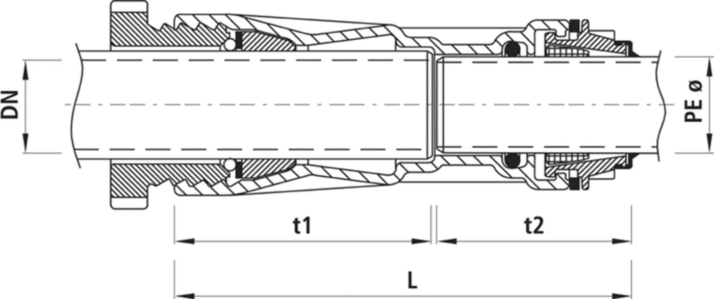 Übergangsstück Guss/PE 6370 DN 40 / d 50mm - Hawle Steckfittinge