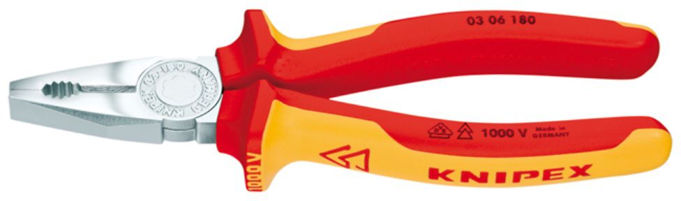 KNIPEX Kombizange, verchromt 0306, L= 180mm, 1000V, VDE/SEV geprüft - Zangen, Schneiden