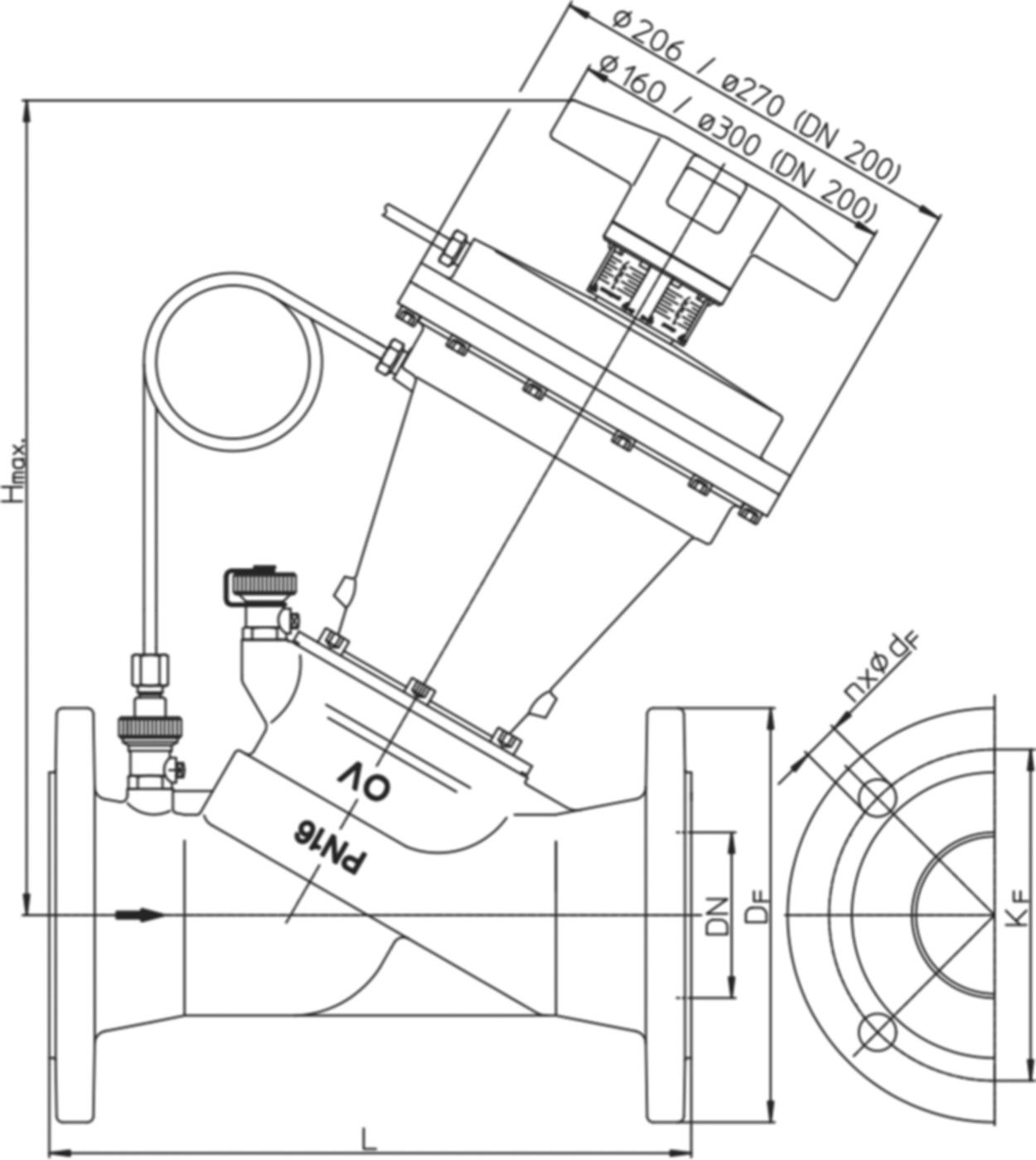 Differenzdruckregler Hydromat DFC PN 16 DN 125 400-1800 mbar 106 47 54 - Oventrop Strangregulierventile