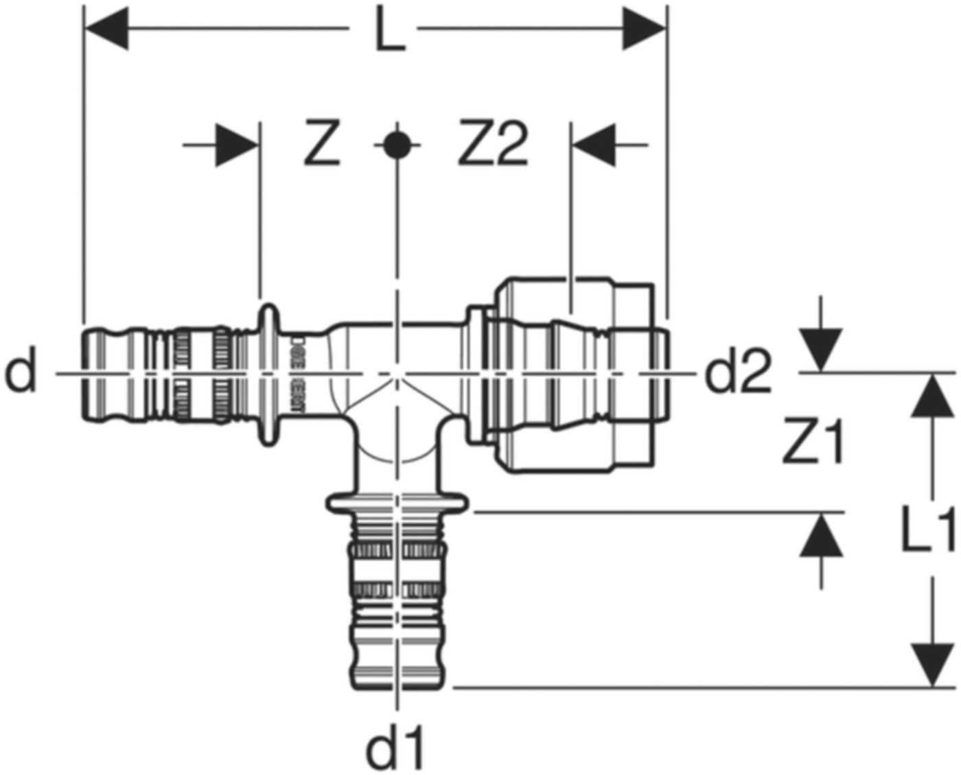 T-Stück 20mm-20mm-1/2" 622.454.00.5 mit MasterFix - Geberit-Mepla-Formstücke