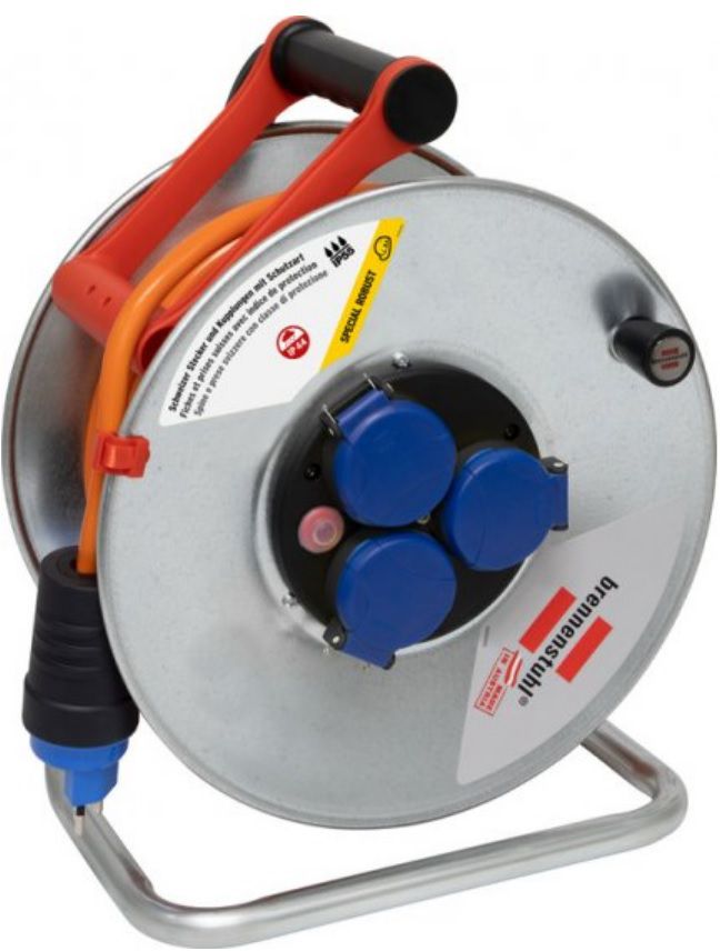 BRENNENSTUHL Kabelrolle 230V, Stahl 33m, K35 3x1.5mm², orange, 3xT13, IP55 - Stromverteilung