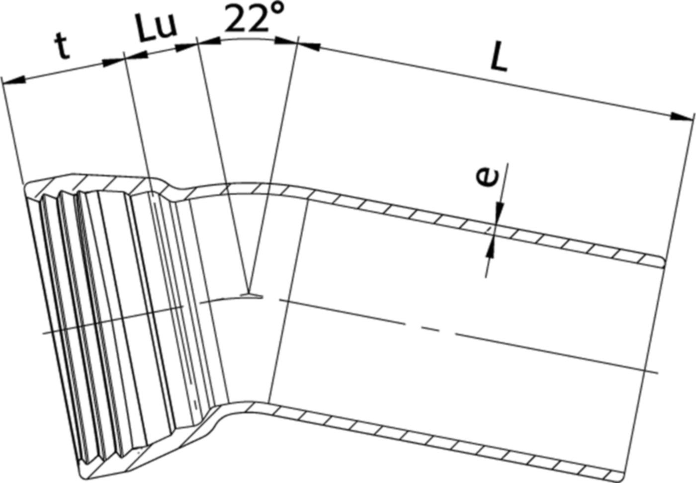 SM-Bogen 1M  MK 22°, mit Gleit- und Dichtring DN 125 - Wild Schraubmuffenformstücke