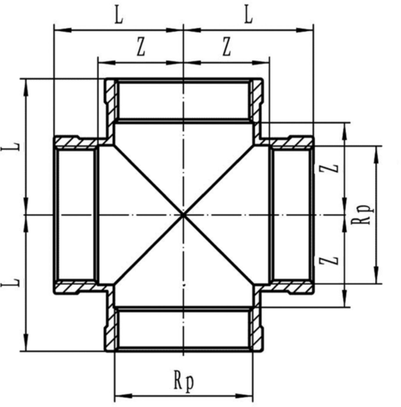 Inox-Kreuz 11/2" 1180 - Rostfreie Gewindefittings