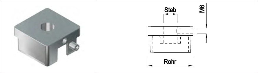 Rohrkappe quadr für Rohr 40/40/2 mm St.12mm,sichtb.Quergew.M6,Eins.kon.,gesc - INOXTECH-Handlauf-/Geländer-System