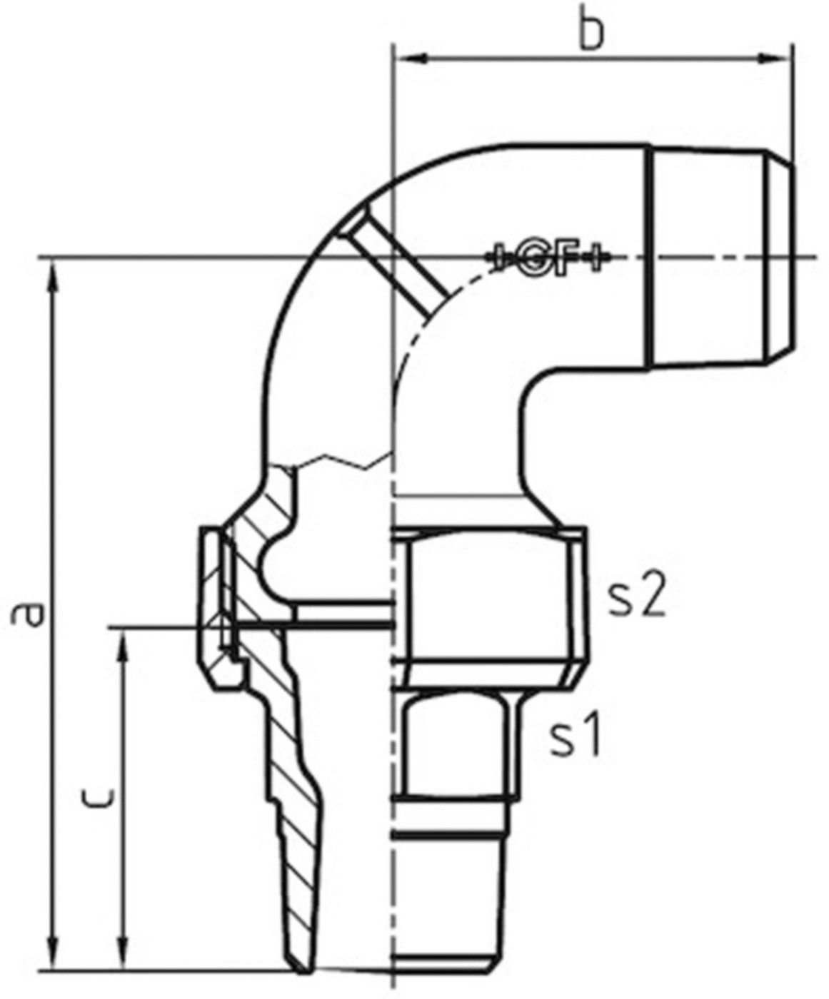 Winkelverschr. 101 V 1/2" flachd. 770 101 204 - GF verz. Tempergussfittings